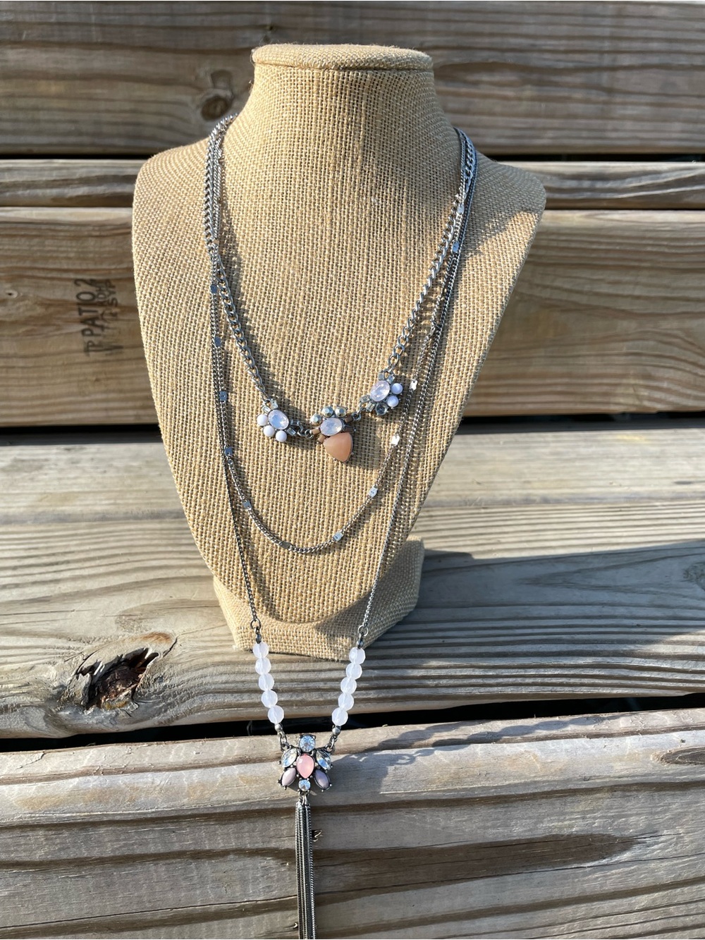 LOFT Silver-Tone Layered Necklace with Pink and White Accents